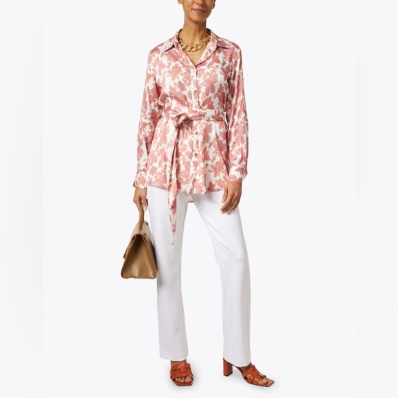 Chloe Kristyn Erin Coral and White Button Down Tunic Blouse (L) - Picture 2 of 12